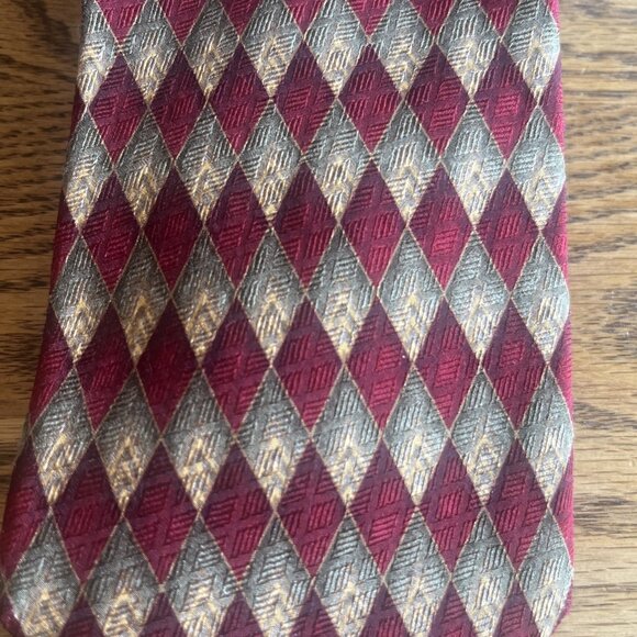 J.Z. Richards Nordstrom Green Red Gold All Silk Necktie  Tie Diamond Pattern USA - Picture 2 of 5